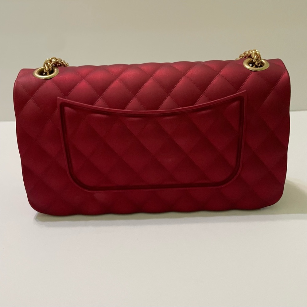 NWOT Le Miel Ruby Red Matte Jelly Medium Flap Bag Crossbody Gold Double Chain - Picture 2 of 12